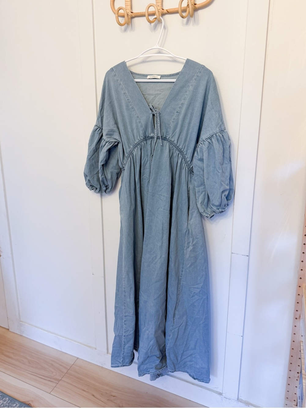 neuflora chambray tie front dress